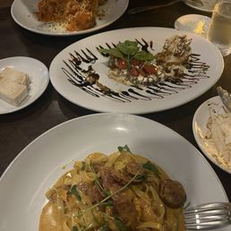 Spaghetti and meatballs, bruschetta, and Cajun Alfredo Spaghetti and meatballs, bruschetta, and Cajun Alfredo