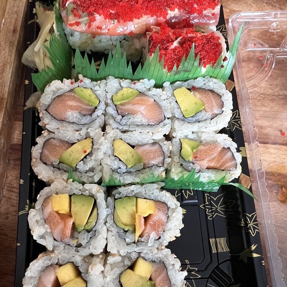 Ume - Partly eaten meal, it was so good I couldn't wait - Salmon mango avocado roll, salmon avocado, Christmas roll . - Sushi Bars Near Me - New York, New York Ume - Partly eaten meal, it was so good I couldn't wait - Salmon mango avocado roll, salmon avocado, Christmas roll . - Sushi Bars Near Me - New York, New York