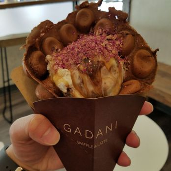 Gadani - Chocolate & Strawberry eggette w/one scoop of banana almond fudge ice cream, caramel, and rose petal flakes...satisfying the sweet tooth. - Coffee & Tea Near Me - Berkeley, California
