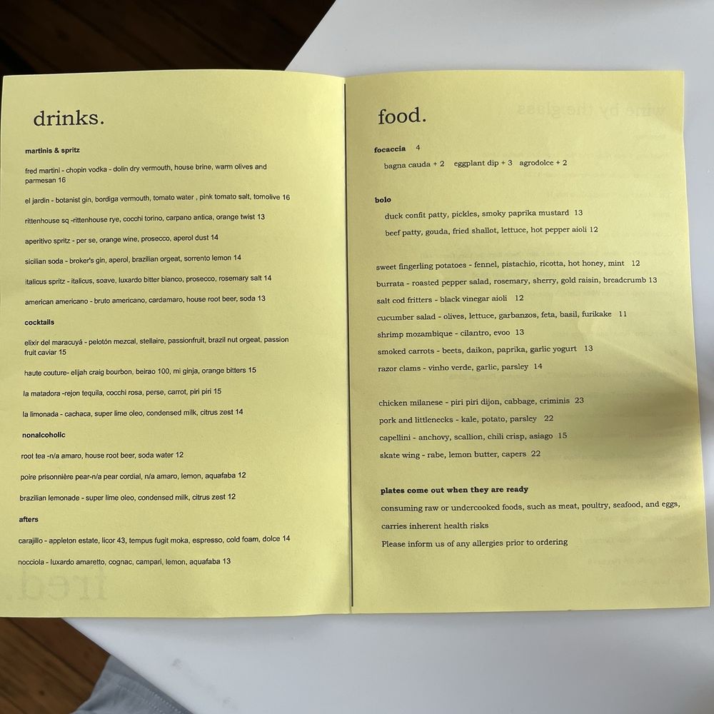 Fred - Drinks & Food Menu - New American Near Me - Providence, Rhode Island