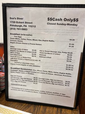 Menu photo 1 Don's Diner Pittsburgh, PA