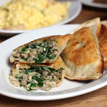 Chang Luong - 12. Garlic chive pancake (3 pieces) ($9.95) - just ok. Contains pork and not much egg. Not reheated properly (the ends were still cold) - Chinese Near Me - Berkeley, California