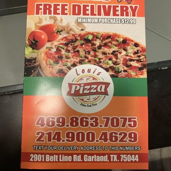 Louis Pizza - Front part of menu - Pizza Near Me - Garland, Texas Louis Pizza - Front part of menu - Pizza Near Me - Garland, Texas