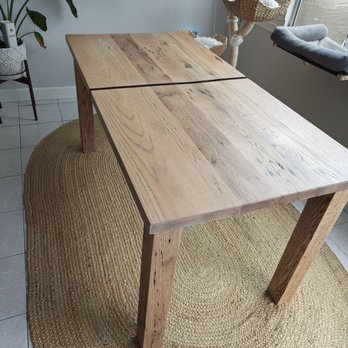 Wood Restoration - After the restoration (gap in table is intentional, as it was still drying). - Refinishing Services Near Me Wood Restoration - After the restoration (gap in table is intentional, as it was still drying). - Refinishing Services Near Me