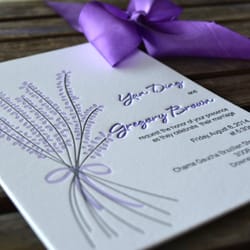 Lucky Invitations - Letterpress wedding invitation in purple and lavendar.