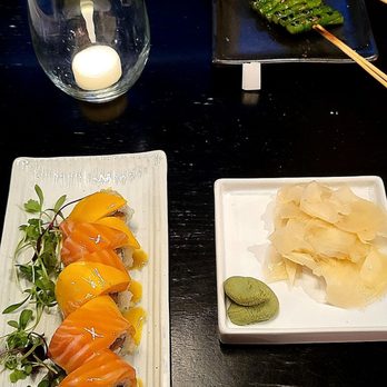 KUWADA - Mango Salmon Sushi / Asparagus Robota / Pork Belly - Sushi Bars Near Me - Rancho Cucamonga, California KUWADA - Mango Salmon Sushi / Asparagus Robota / Pork Belly - Sushi Bars Near Me - Rancho Cucamonga, California