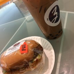 Pork Cutlet Sandwich and Milk Tea with boba