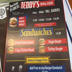 Teddy's Bigger Burgers Food Truck - Basic menu. Truck chalkboard will list all the extries.