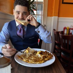 Amazing No other words to describe  Pancakes Pancakes Cafe Cubano Bocadito con Chorizo Cafe Moca
