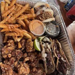 Signature platter Korean Birria tacos Bulgogi beef/ gochujang bao Sticky chicken bites Nashville fries Signature platter Korean Birria tacos Bulgogi beef/ gochujang bao Sticky chicken bites Nashville fries