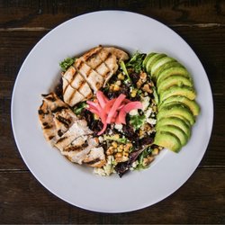 The Grateful Crow - Michigan Cherry Salad with added chicken and avocado.