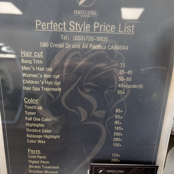 Perfect Style Hair Design - Prices 2023 - Hair Stylists Near Me - Pacifica, California