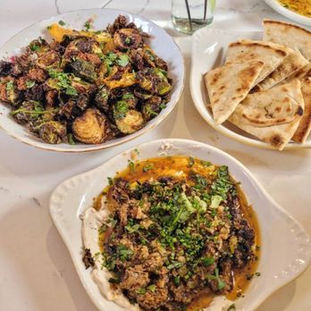 The Pink Dinghy - Brussels with chorizo in back and French Onion Labne dip with Lamb Kofte in front - Breakfast & Brunch Near Me - Virginia Beach, Virginia The Pink Dinghy - Brussels with chorizo in back and French Onion Labne dip with Lamb Kofte in front - Breakfast & Brunch Near Me - Virginia Beach, Virginia