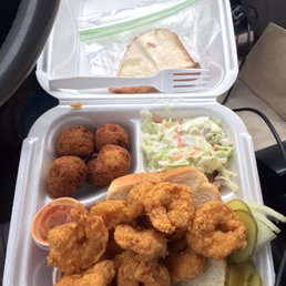 Shrimp Plate with coleslaw and hush puppies. Shrimp Plate with coleslaw and hush puppies.