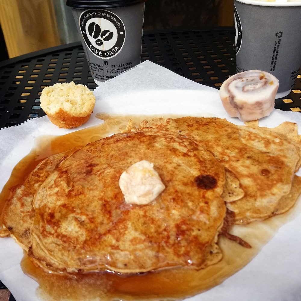 Cafe Lucia - really excellent pancakes with lil complementary pastrys - Coffee Roasteries Near Me - Smyrna, Georgia