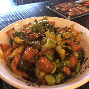 Yokushi Robata - Hawaiian Sake Poke (Salmon, avocado, cucumber, edamame, pineapple, kale) - Poke Near Me - Houston, Texas Yokushi Robata - Hawaiian Sake Poke (Salmon, avocado, cucumber, edamame, pineapple, kale) - Poke Near Me - Houston, Texas