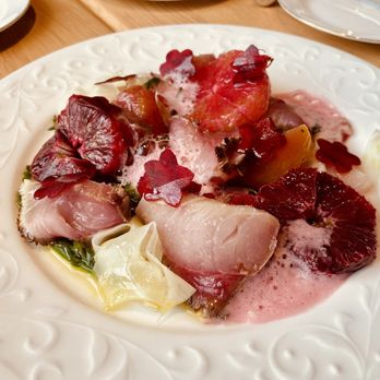 Rocca - Stunning dish. Kanpachi with fresh beets, fennel, and blood orange. - Italian Near Me - Tampa, Florida