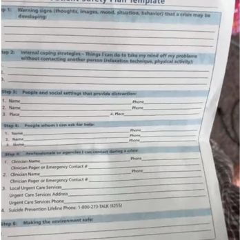 The Source - Blank safety plan provided to visitors who are considered "at risk" during an initial appointment - Crisis Pregnancy Centers Near Me - Austin, Texas
