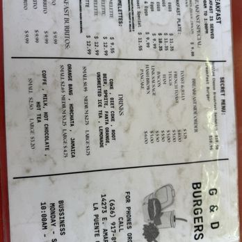 G&D Burgers  - Menu - Jan 2026 - Burgers Near Me - La Puente, California