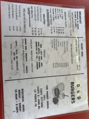 Menu photo 1 G&D Burgers  La Puente, CA