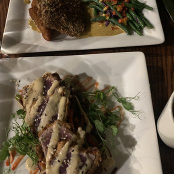 Rio Grill - Top is pumpkin seed crusted salmon. The lower is chicken fried raw ahi. - American Near Me - Carmel-by-the-sea, California