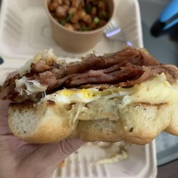 Bread was perfectly airy and a little crispy, the fried egg was perfect, great cheese pull and tons of bacon. Bread was perfectly airy and a little crispy, the fried egg was perfect, great cheese pull and tons of bacon.