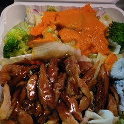 Osaka Japanese Cafe - Platter with rice, teriyaki chicken, veggie, & sushi