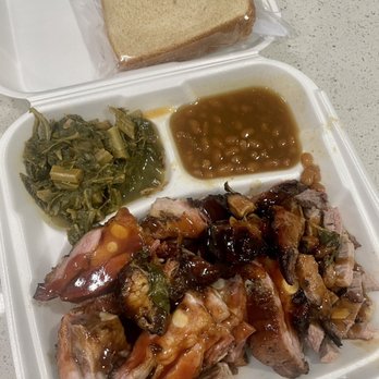 Dad's BBQ - 3-way combo: ribs, tri tip, chicken, greens and beans - Barbeque Near Me - Antioch, California