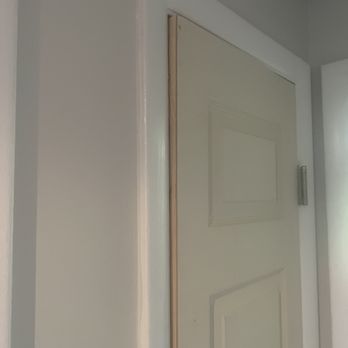 CJP Construction - Our Linen Hallway closet door. Hung very crooked. People are still trying to close it when they see it. - General Contractors Near Me - Fairport, New York CJP Construction - Our Linen Hallway closet door. Hung very crooked. People are still trying to close it when they see it. - General Contractors Near Me - Fairport, New York