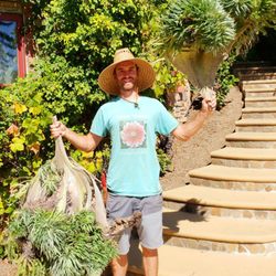 Simple Wonders Landscape and Design - Co-owner Shawn Gladden, showing off some crazy mutated growth on a Echium!