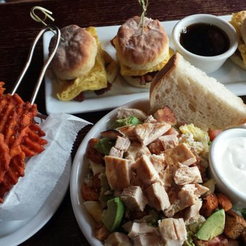 Bat 17 - Cobb salad small. Sweet potato waffle fries. Breakfast sliders. Nothing to write home about - New American Near Me - Evanston, Illinois Bat 17 - Cobb salad small. Sweet potato waffle fries. Breakfast sliders. Nothing to write home about - New American Near Me - Evanston, Illinois