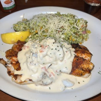Coconuts - Blackened snapper, lump crab and a cream sauce with pesto couscous - Seafood Near Me - Fort Lauderdale, Florida