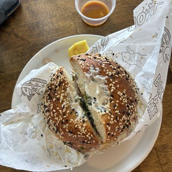 Boil & Bake - Bob & Larry on a Sesame bagel - Bagels Near Me - Costa Mesa, California