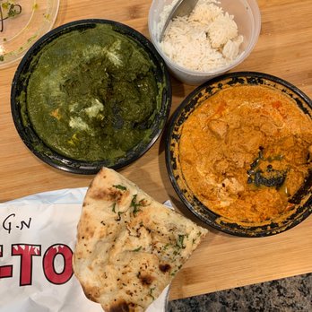 Saffron Indian Cuisine - Saag paneer, chicken korma, rice and garlic naan - Indian Near Me - Norwalk, Connecticut Saffron Indian Cuisine - Saag paneer, chicken korma, rice and garlic naan - Indian Near Me - Norwalk, Connecticut