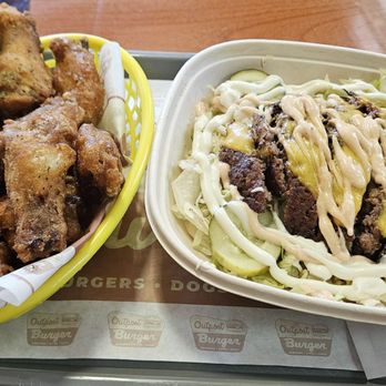 Outpost Burger - Wings and double smash in a bowl - Burgers Near Me - Davis, California