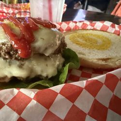 Oasis Bar & Grill - Double cheeseburger, pepper jack cheese, no onions (I never get fries when I order this, but their fries are fantastic!)