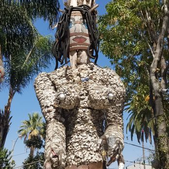 Tio's Tacos - Tios atmosphere is great.  This piece was made of beer bottles, milk jugs, sea shells & more mixed in too!.Lots of unique art on display. - Mexican Near Me - Riverside, California