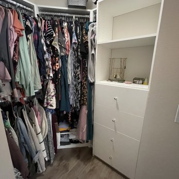 Closets by Design - Seattle/Tacoma - Right side of closet redesign. Includes more hanging space, built in drawers, and additional shelving. - Interior Design Near Me - Des Moines, Washington