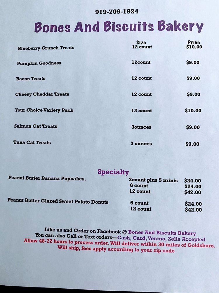 BONES AND BISCUITS BAKERY Request Information Goldsboro, North