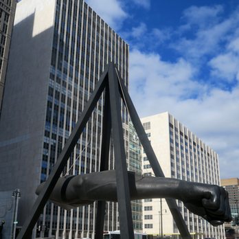 Monument to Joe Louis - Robert Graham; Monument to Joe Louis; 1986; cast bronze; 24x24x11.5 ft - Landmarks & Historical Buildings Near Me - Detroit, Michigan