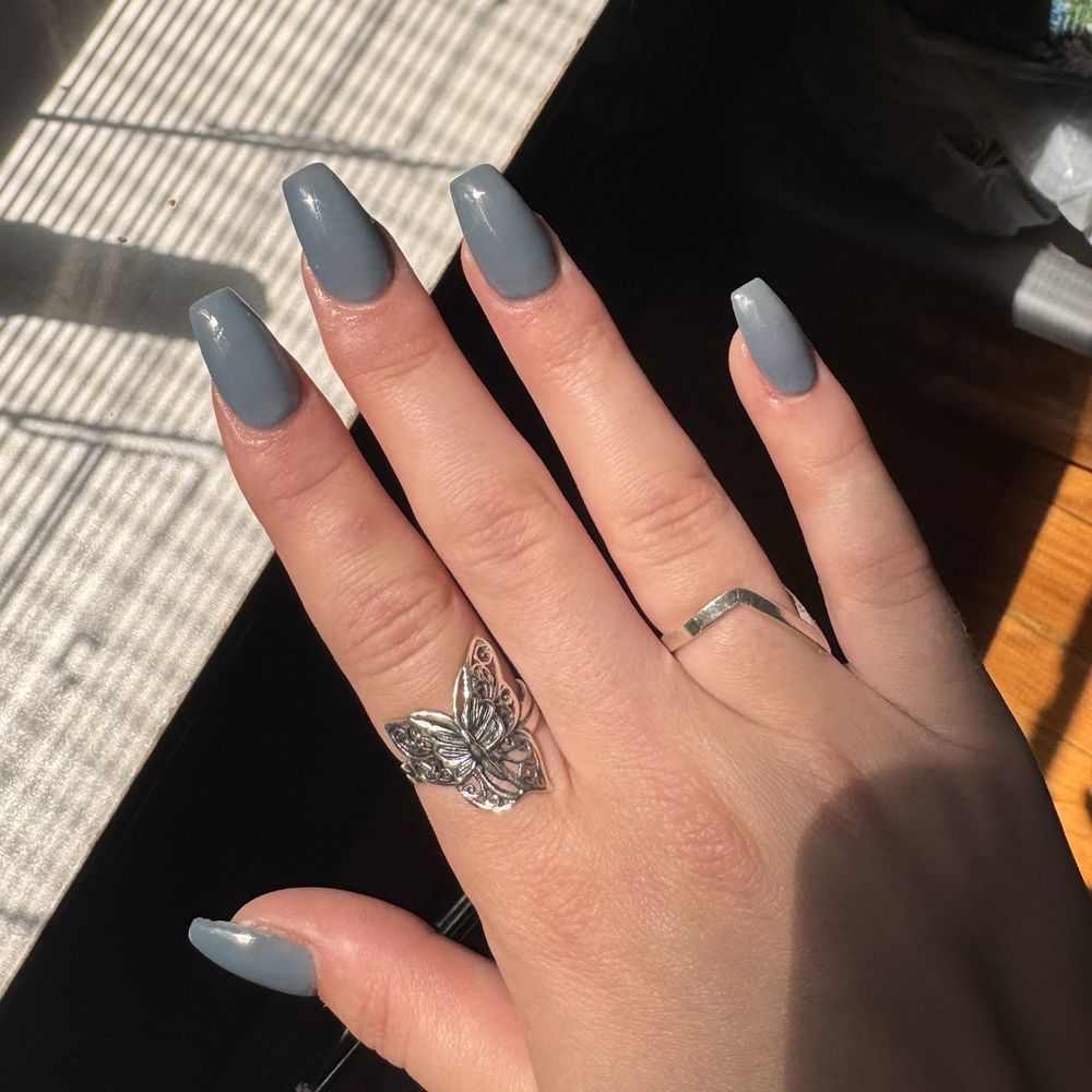 Acrylic set with gel polish, coffin shaped Acrylic set with gel polish, coffin shaped