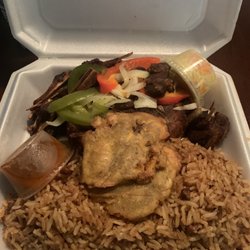Jahiti Caribbean Restaurant - Tasso turkey, rice & bean, and fried plantains