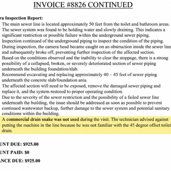 Tribeca Plumbing - Tribeca Plumbing invoice for $925 after the sewer blockage was not cleared. - Plumbing Near Me - Dallas, Texas Tribeca Plumbing - Tribeca Plumbing invoice for $925 after the sewer blockage was not cleared. - Plumbing Near Me - Dallas, Texas