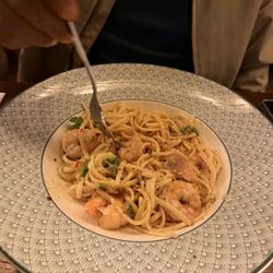 Cosy Club - King Prawn and Salmon Linguine highlighting Norfolk smoked salmon, Gran Levanto cream sauce and chili flakes