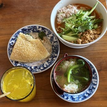 Joy - Passion Fruit Tea, Scallion Bread Sandwich, san Dan Dan Noodles, Shrimp Wonton Soup - Taiwanese Near Me - Los Angeles, California Joy - Passion Fruit Tea, Scallion Bread Sandwich, san Dan Dan Noodles, Shrimp Wonton Soup - Taiwanese Near Me - Los Angeles, California