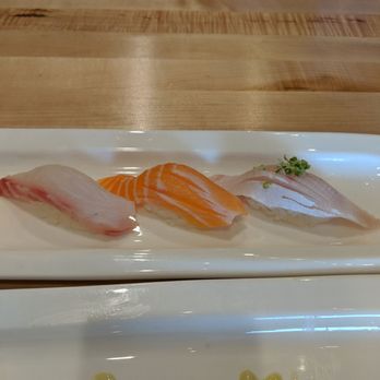 Moki Sushi - Sea bass, salmon, and yellow tail nigiri - Sushi Bars Near Me - Champaign, Illinois