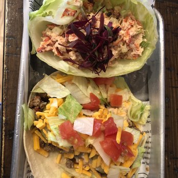 A Taco Affair - Lobster taco on lettuce and Cheeseburger weekly special taco - Desserts Near Me - Little Falls, New Jersey
