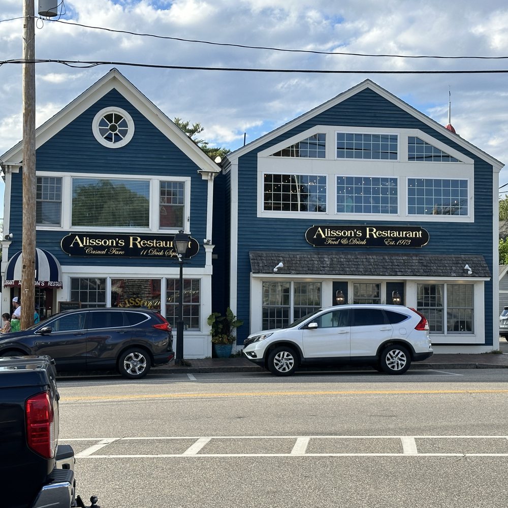 Alisson's Restaurant - a white car parked in front of a blue building - Seafood Near Me - Kennebunkport, Maine