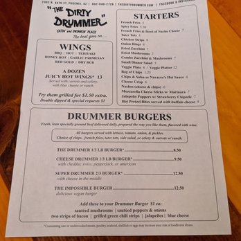 The Dirty Drummer - Menu Feb 2021 - Sports Bars Near Me - Phoenix, Arizona
