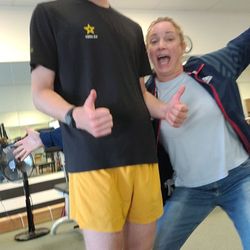 Advantage Rehab & Orthopedic Physical Therapy - My son, Rylan, and Kathy at PT.  She works us bur makes it fun ‍
